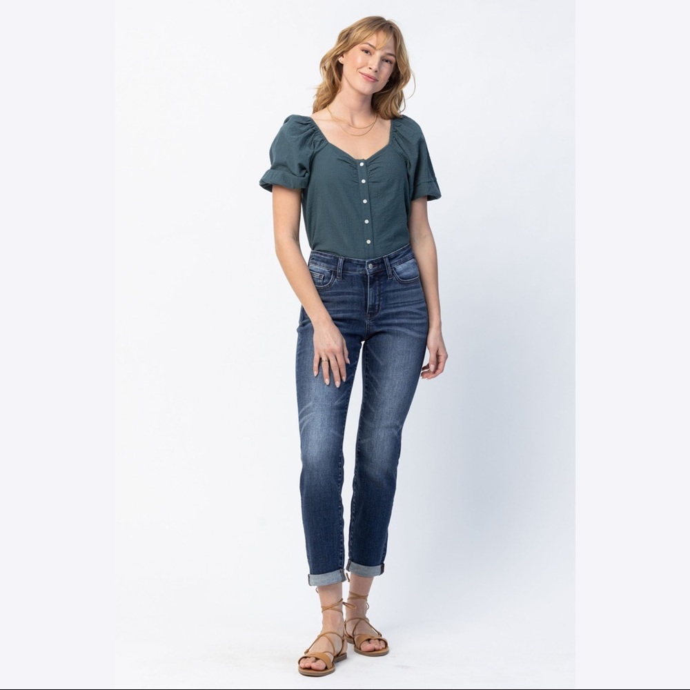 judy blue cuffed slim fit mid rise jeans JB82428REG DK